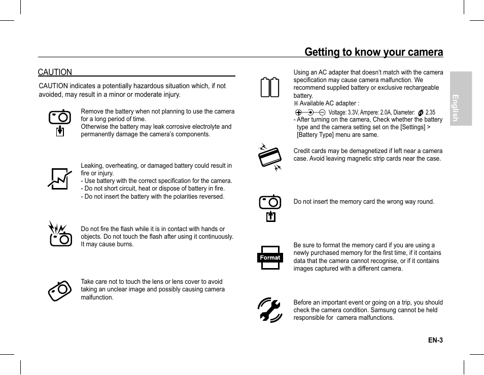 Getting to know your camera, Caution | Samsung EC-BL105SBA-US User Manual | Page 4 / 30