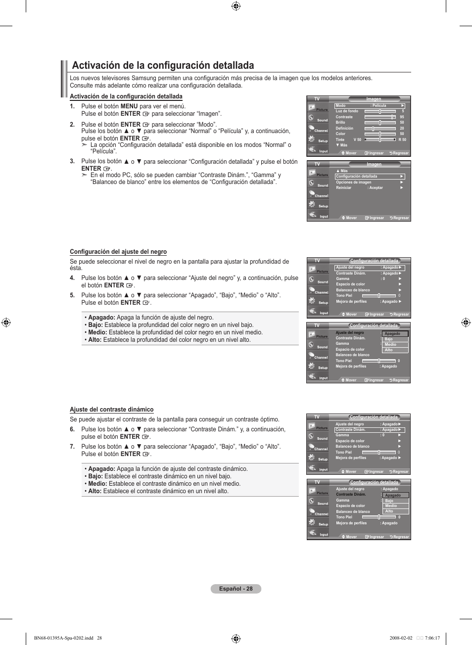 Activación de la configuración detallada | Samsung LN40A450C1DXZA User Manual | Page 108 / 157