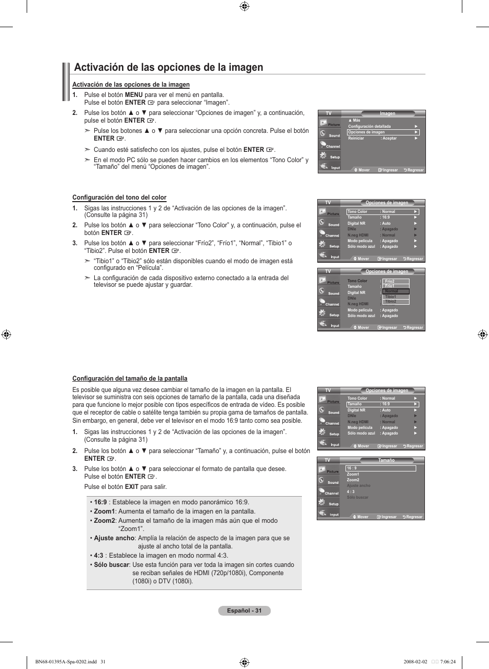 Activación de las opciones de la imagen | Samsung LN40A450C1DXZA User Manual | Page 111 / 157