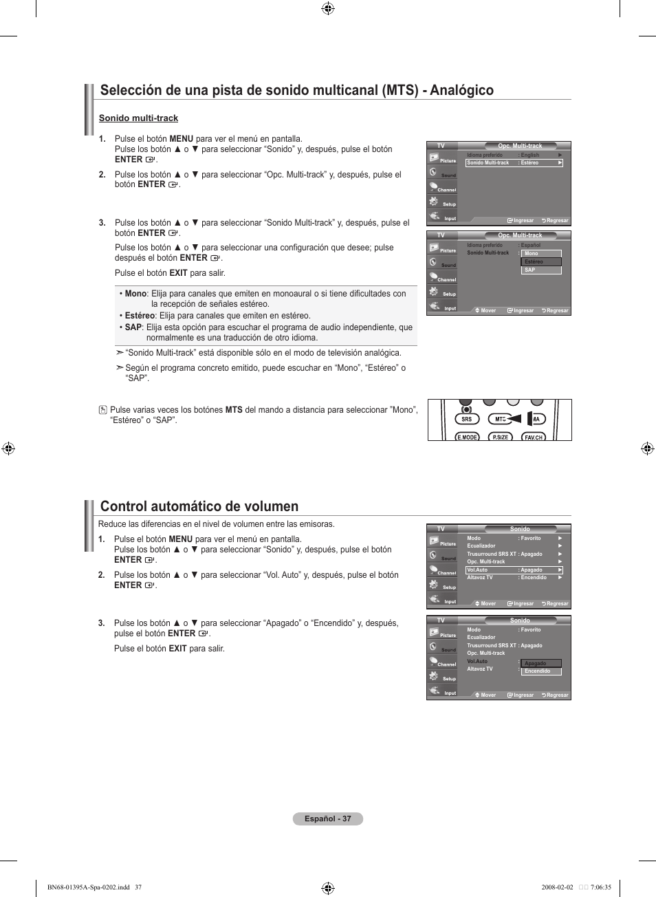 Control automático de volumen | Samsung LN40A450C1DXZA User Manual | Page 117 / 157