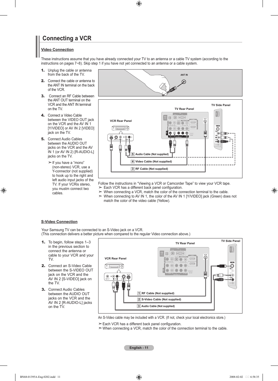 Connecting a vcr | Samsung LN40A450C1DXZA User Manual | Page 13 / 157