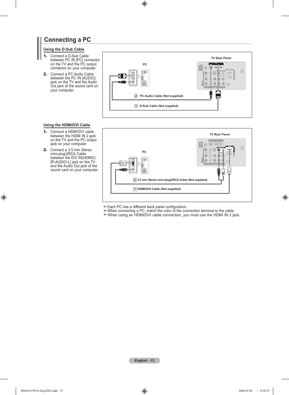 Connecting a pc | Samsung LN40A450C1DXZA User Manual | Page 15 / 157