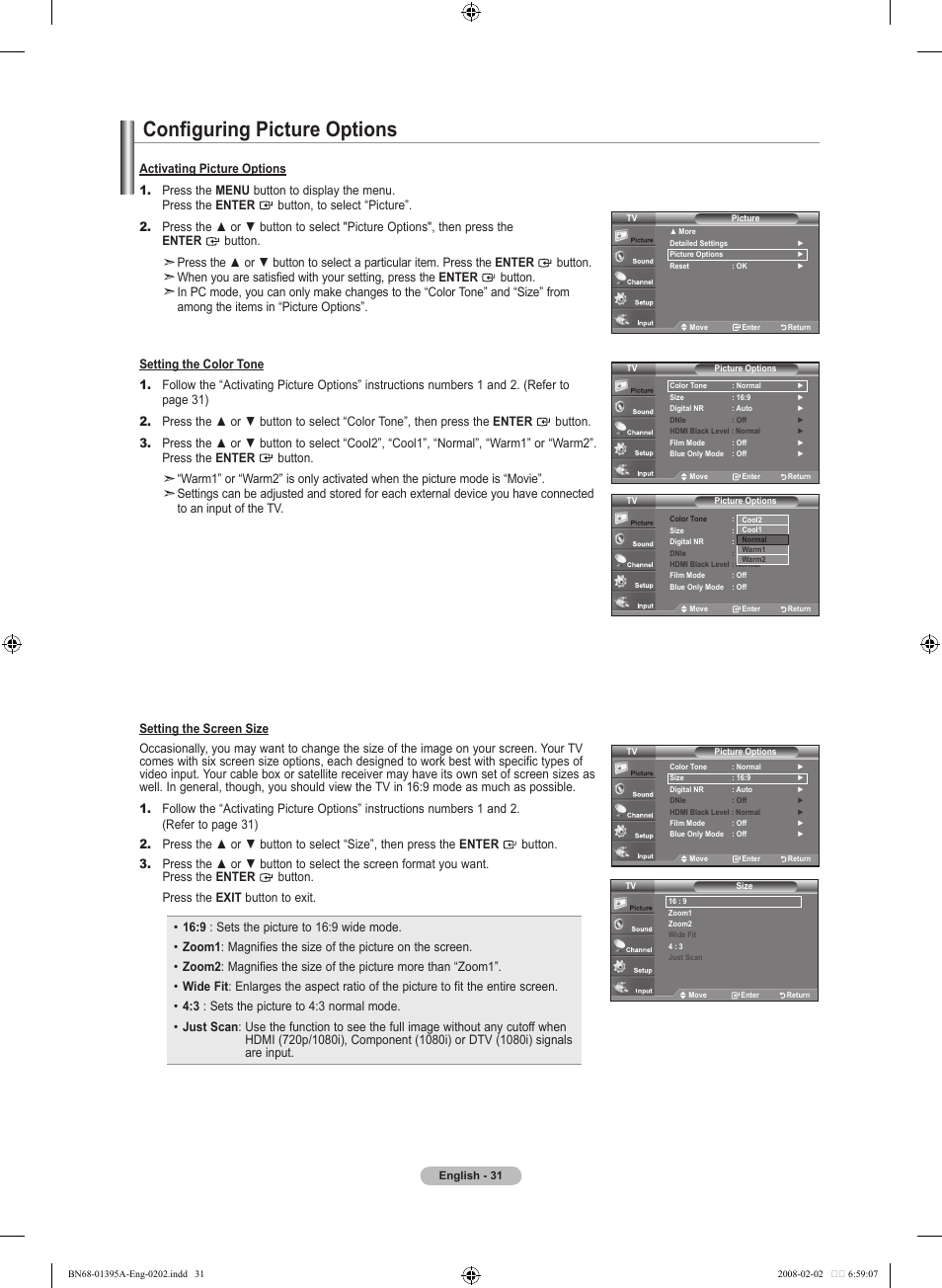 Configuring picture optionsmove, Configuring picture options | Samsung LN40A450C1DXZA User Manual | Page 33 / 157