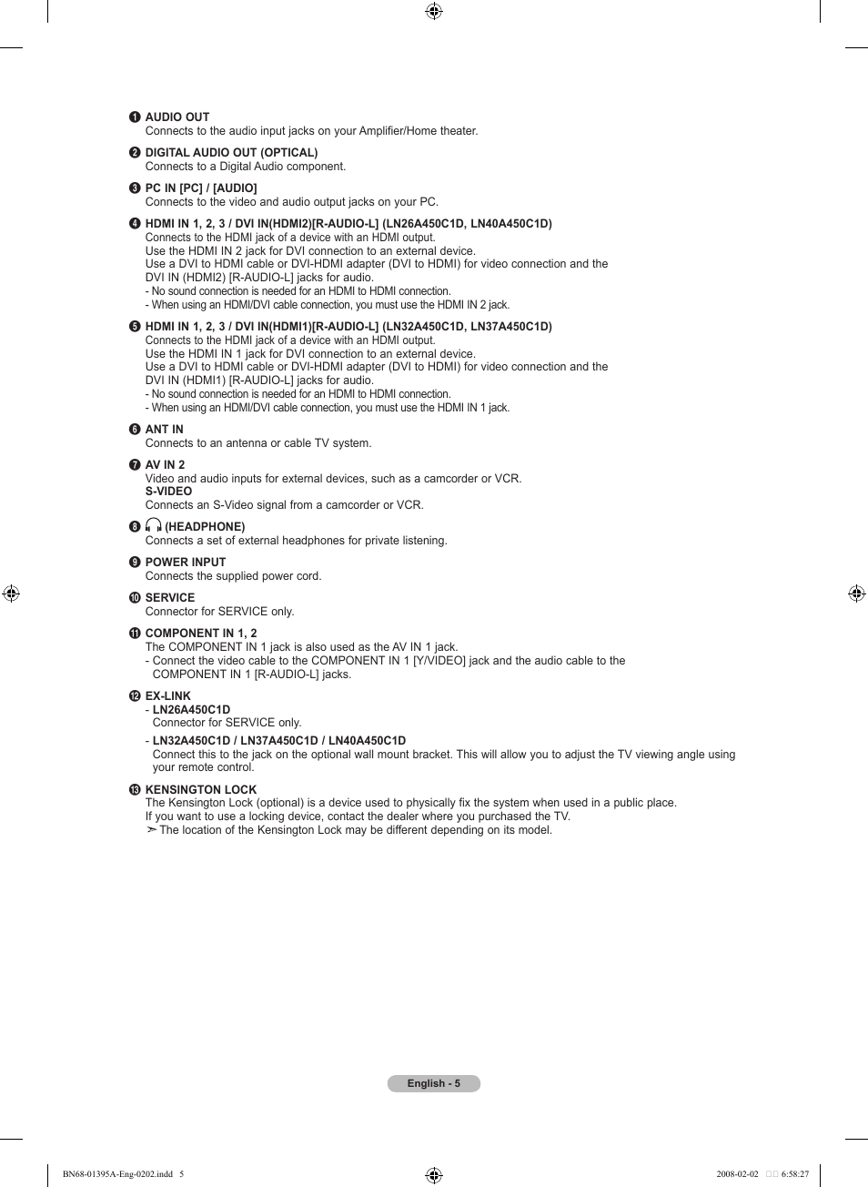 Samsung LN40A450C1DXZA User Manual | Page 7 / 157