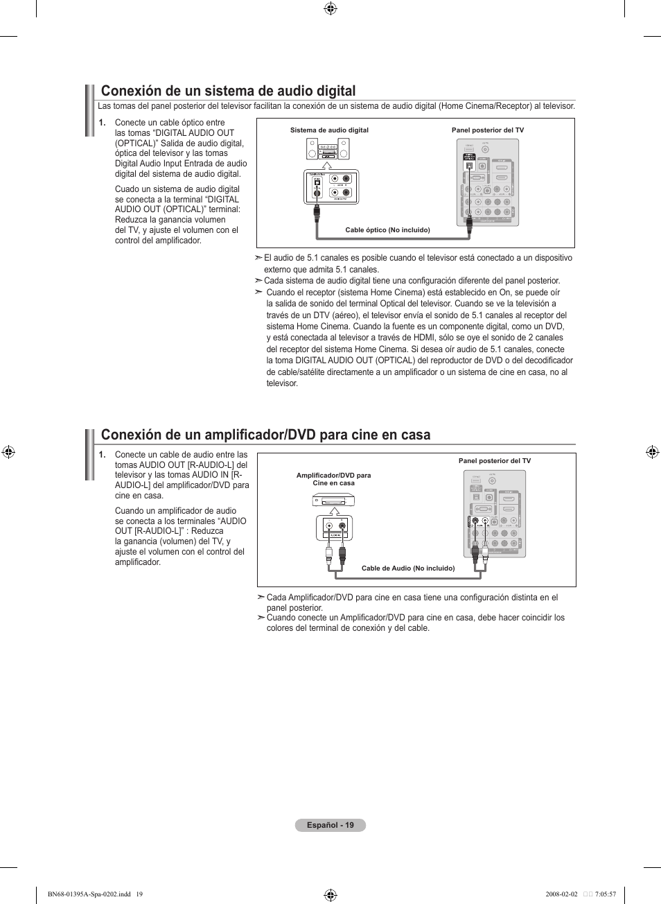 Conexión de un amplificador/dvd para cine en casa, Conexión de un sistema de audio digital | Samsung LN40A450C1DXZA User Manual | Page 99 / 157