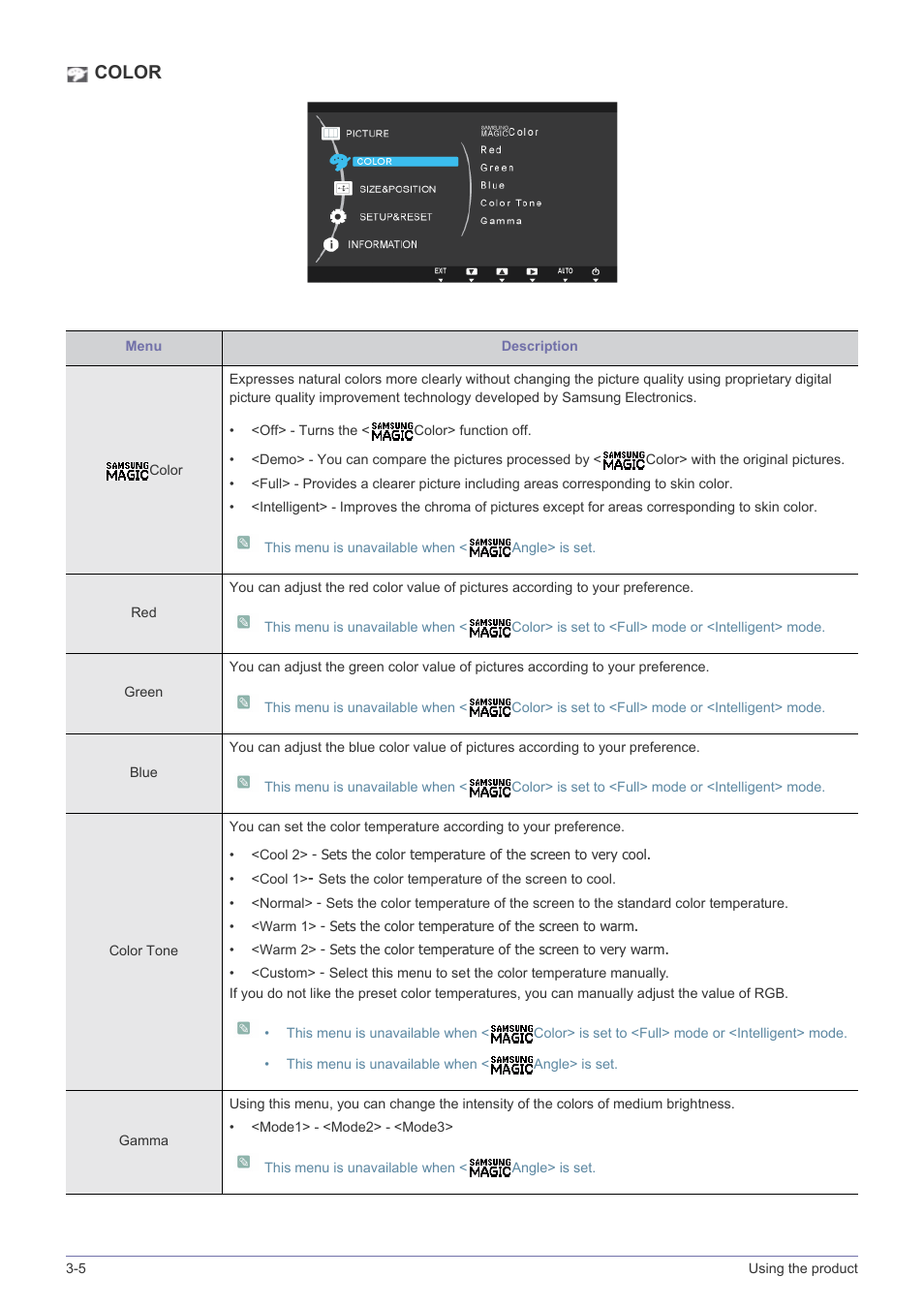 Color | Samsung LS22B310BS-ZA User Manual | Page 26 / 44