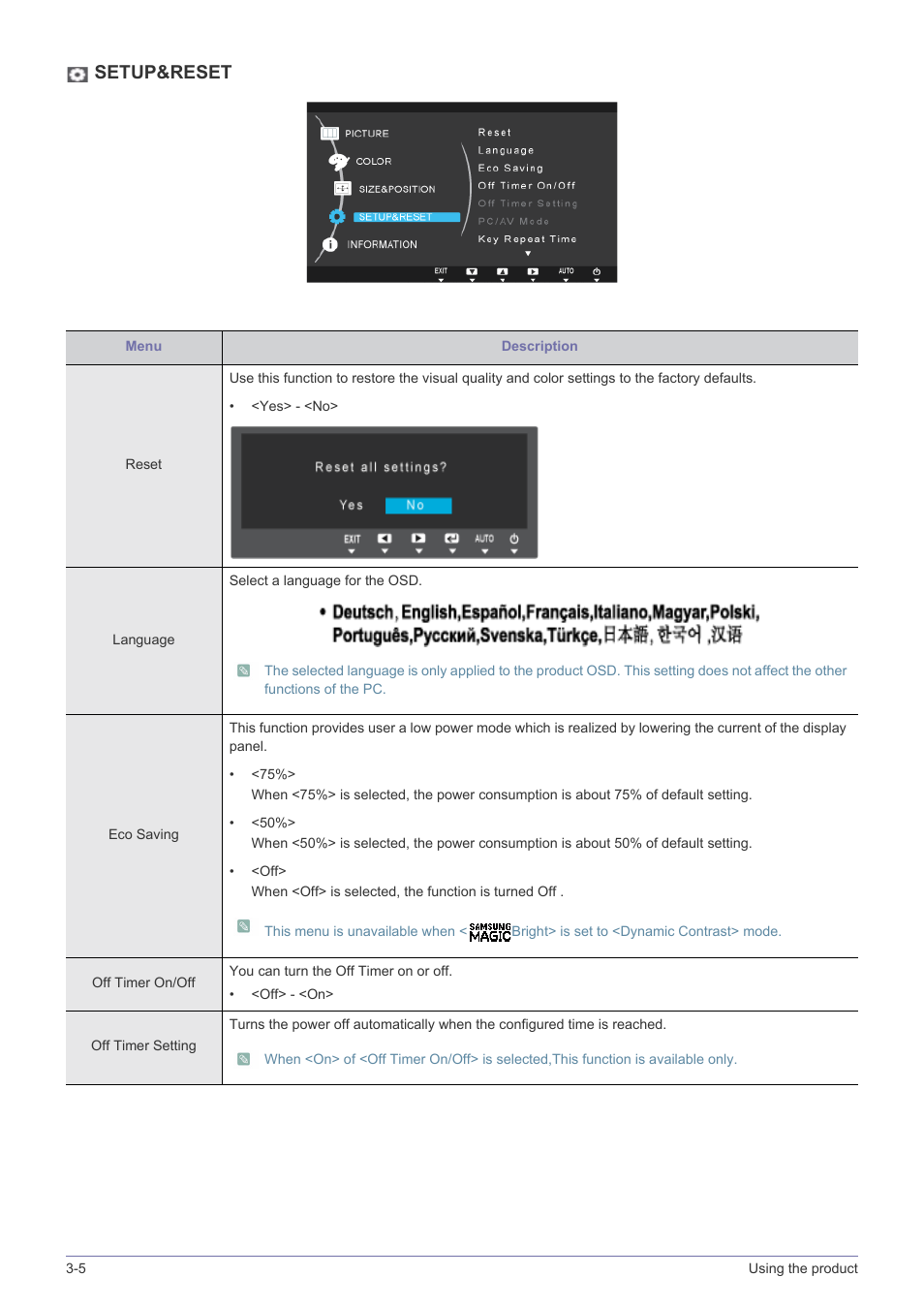 Setup&reset | Samsung LS22B310BS-ZA User Manual | Page 28 / 44