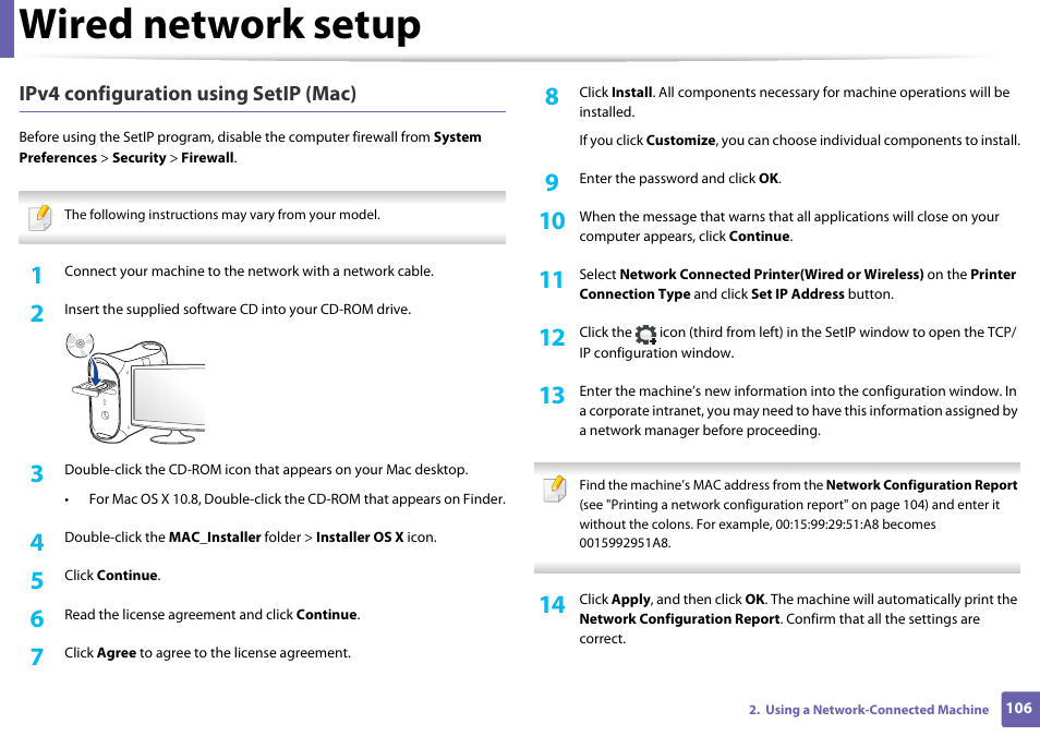 Wired network setup | Samsung SL-M2625D-XAA User Manual | Page 106 / 236