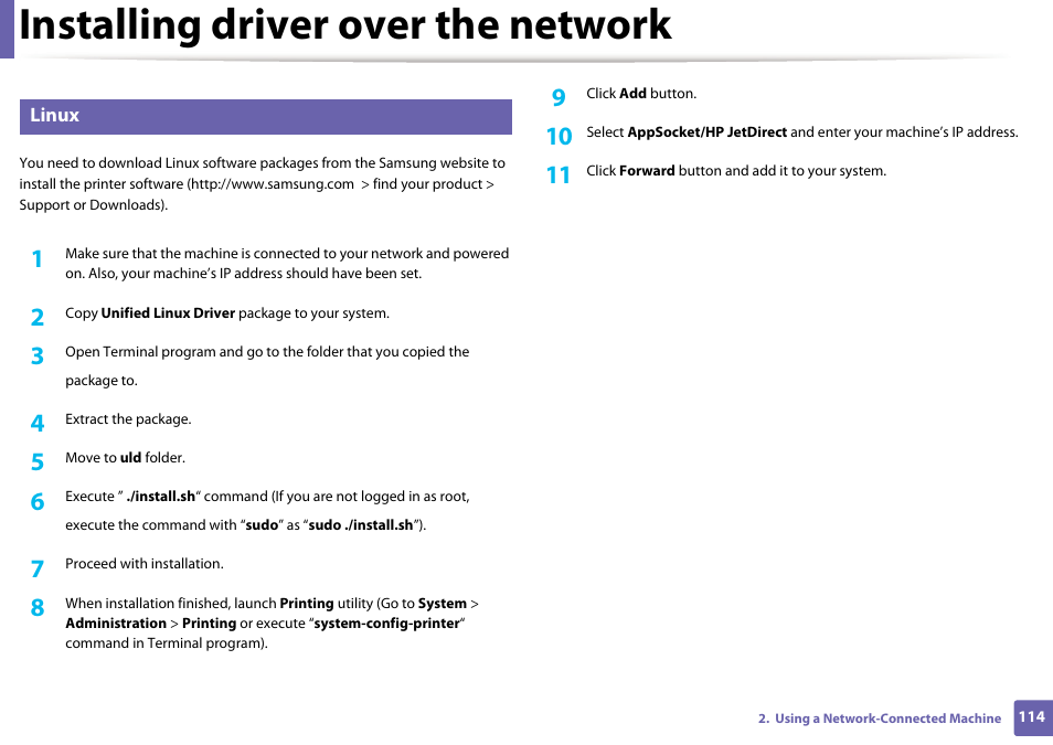 Installing driver over the network | Samsung SL-M2625D-XAA User Manual | Page 114 / 236