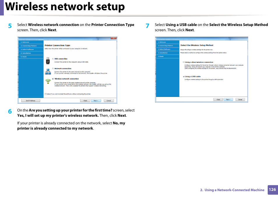 Wireless network setup | Samsung SL-M2625D-XAA User Manual | Page 126 / 236