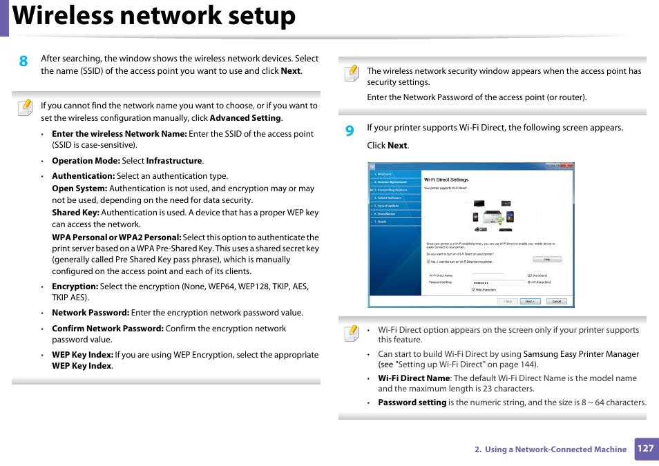 Wireless network setup | Samsung SL-M2625D-XAA User Manual | Page 127 / 236