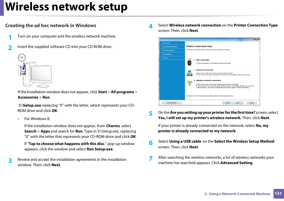 Wireless network setup | Samsung SL-M2625D-XAA User Manual | Page 131 / 236
