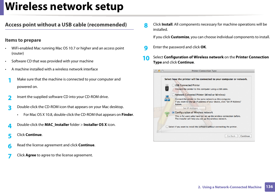 Wireless network setup | Samsung SL-M2625D-XAA User Manual | Page 136 / 236