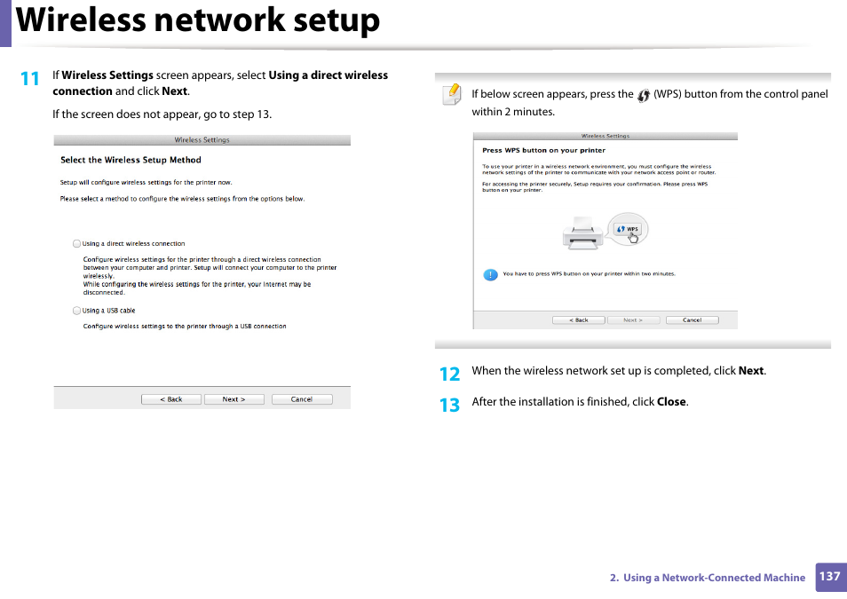 Wireless network setup | Samsung SL-M2625D-XAA User Manual | Page 137 / 236