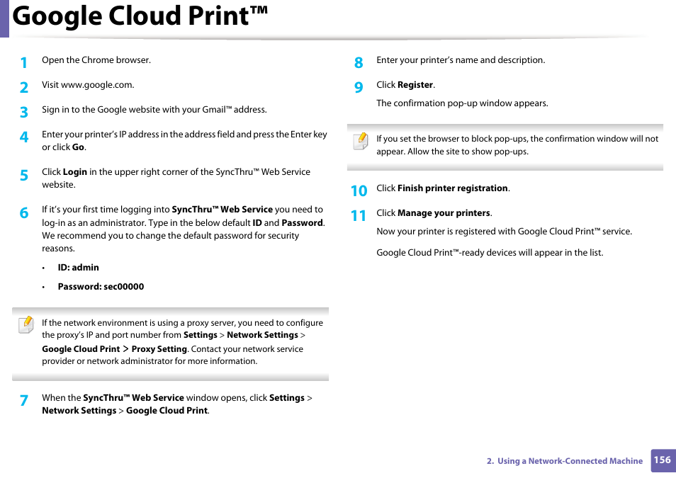 Google cloud print | Samsung SL-M2625D-XAA User Manual | Page 156 / 236