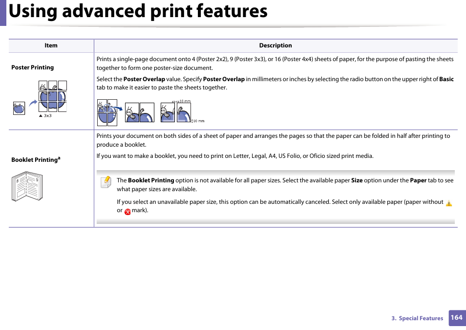 Using advanced print features | Samsung SL-M2625D-XAA User Manual | Page 164 / 236