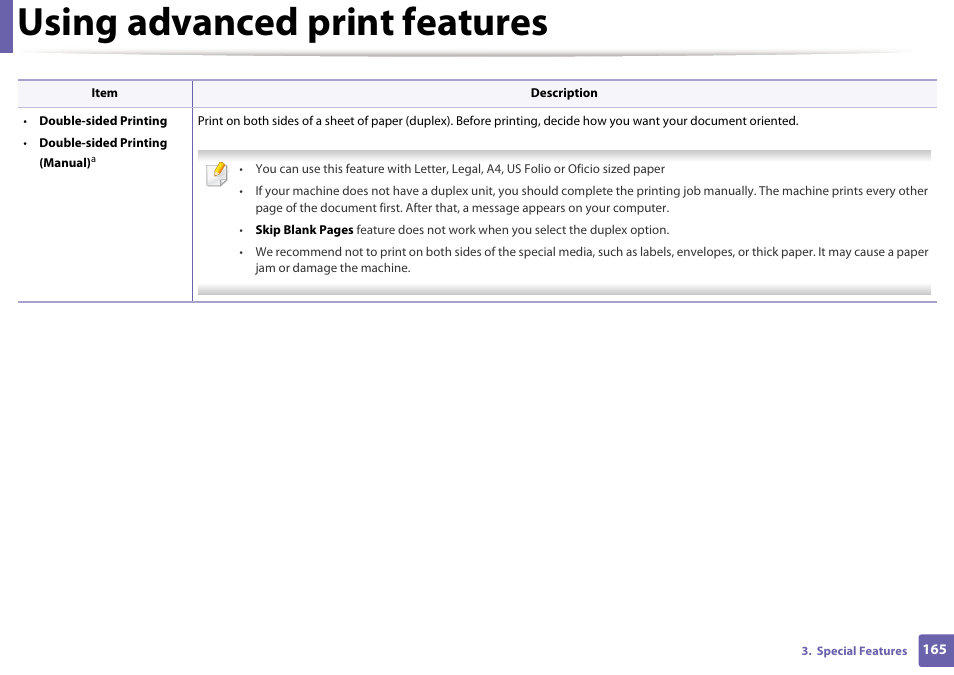 Using advanced print features | Samsung SL-M2625D-XAA User Manual | Page 165 / 236
