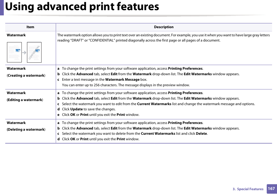 Using advanced print features | Samsung SL-M2625D-XAA User Manual | Page 167 / 236
