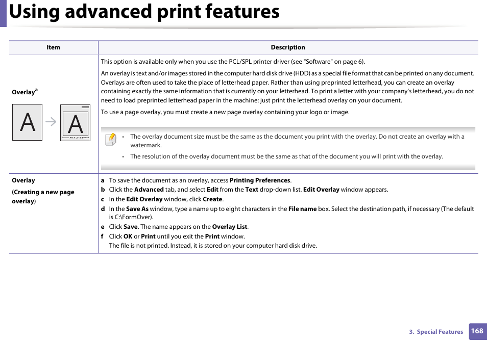 Using advanced print features | Samsung SL-M2625D-XAA User Manual | Page 168 / 236