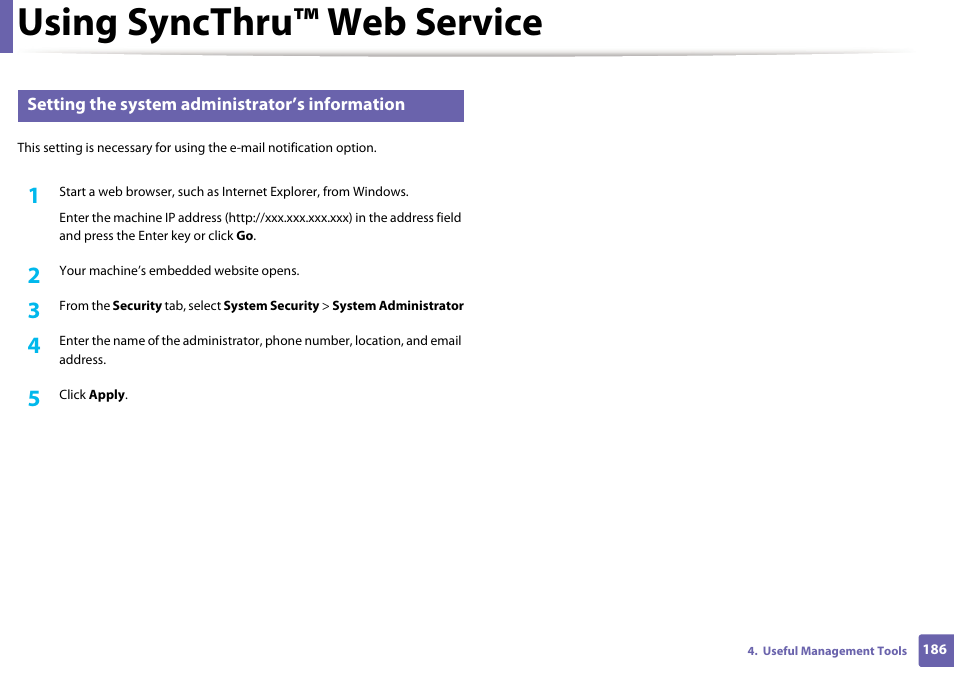 Using syncthru™ web service | Samsung SL-M2625D-XAA User Manual | Page 186 / 236