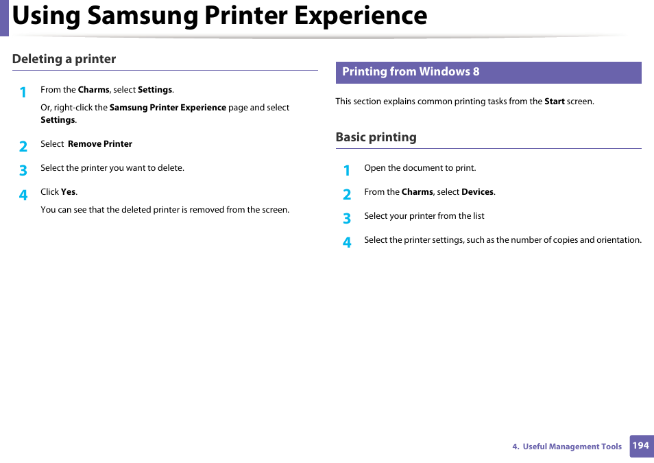 Using samsung printer experience | Samsung SL-M2625D-XAA User Manual | Page 194 / 236