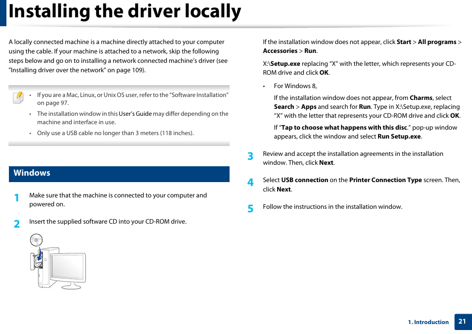 Installing the driver locally, Windows | Samsung SL-M2625D-XAA User Manual | Page 21 / 236