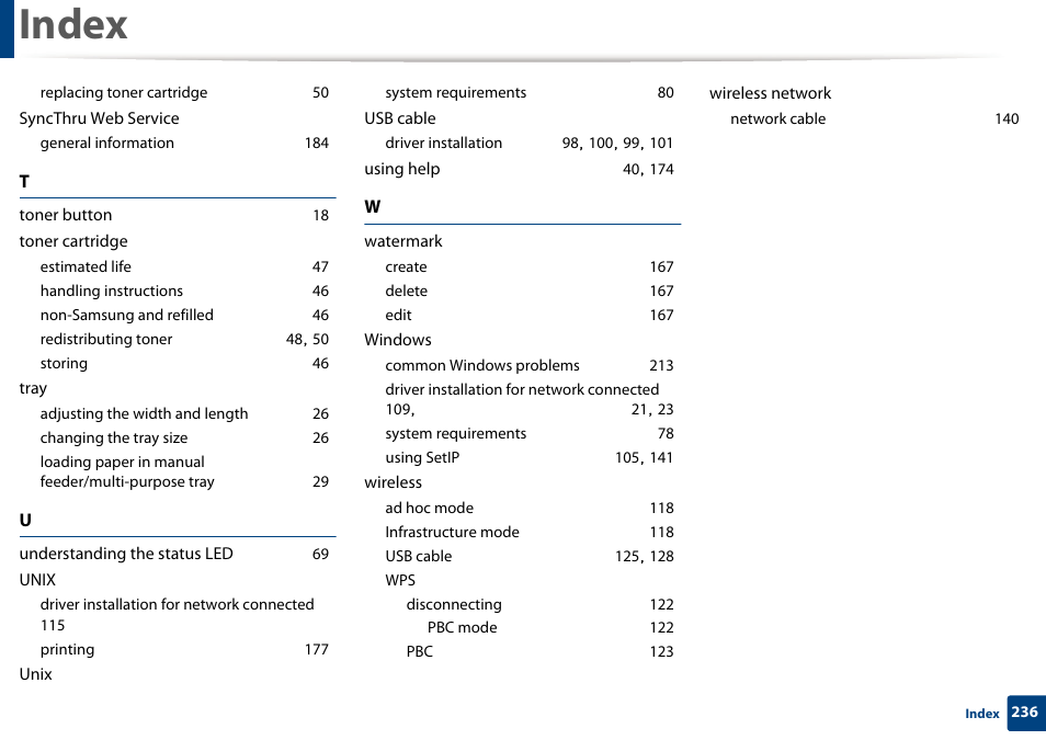Index | Samsung SL-M2625D-XAA User Manual | Page 236 / 236