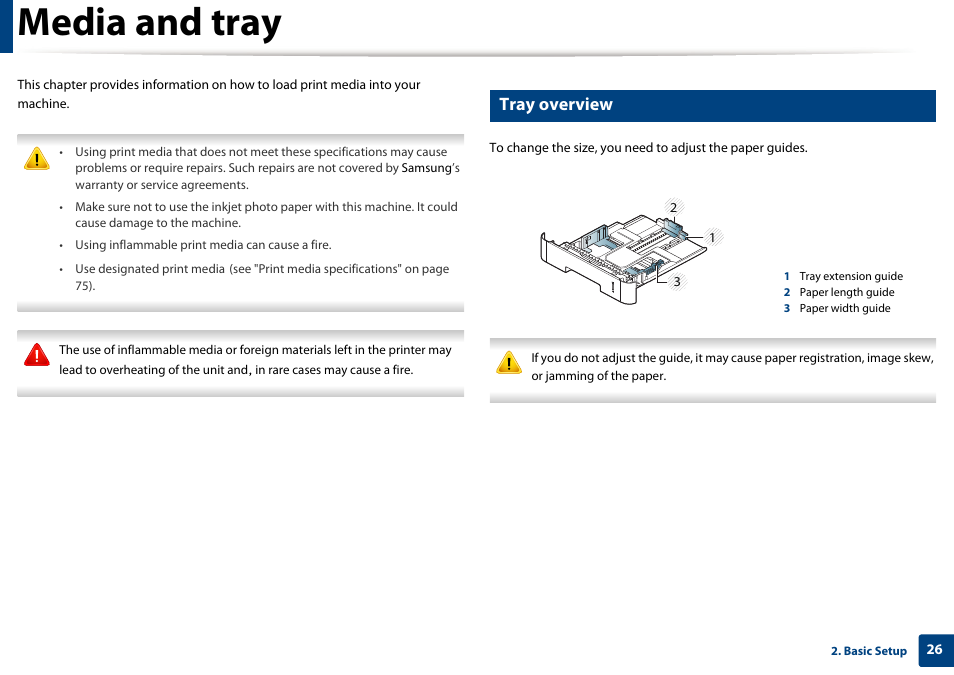 Media and tray, Tray overview | Samsung SL-M2625D-XAA User Manual | Page 26 / 236