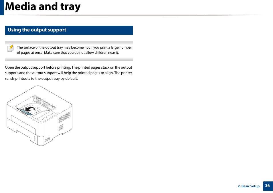 Media and tray, Using the output support | Samsung SL-M2625D-XAA User Manual | Page 36 / 236