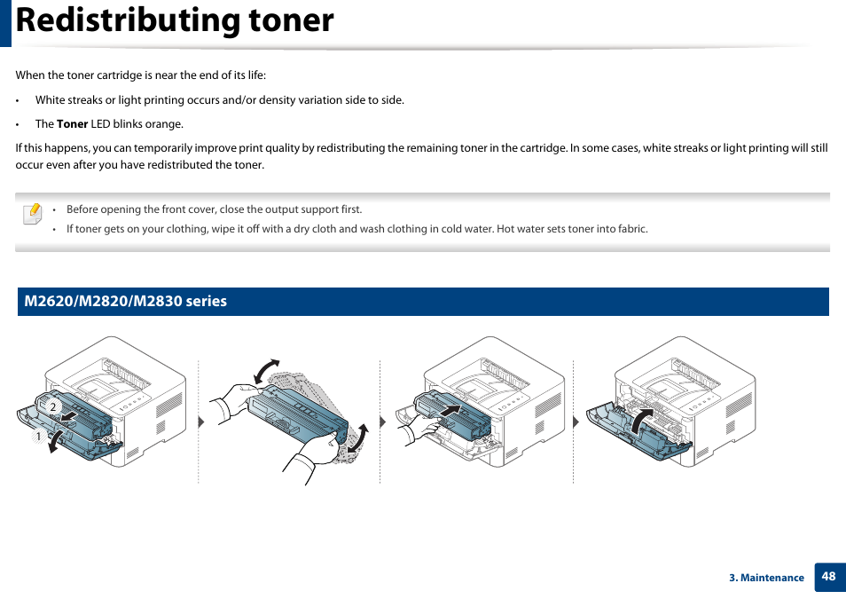 Redistributing toner | Samsung SL-M2625D-XAA User Manual | Page 48 / 236