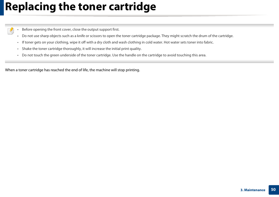 Replacing the toner cartridge | Samsung SL-M2625D-XAA User Manual | Page 50 / 236
