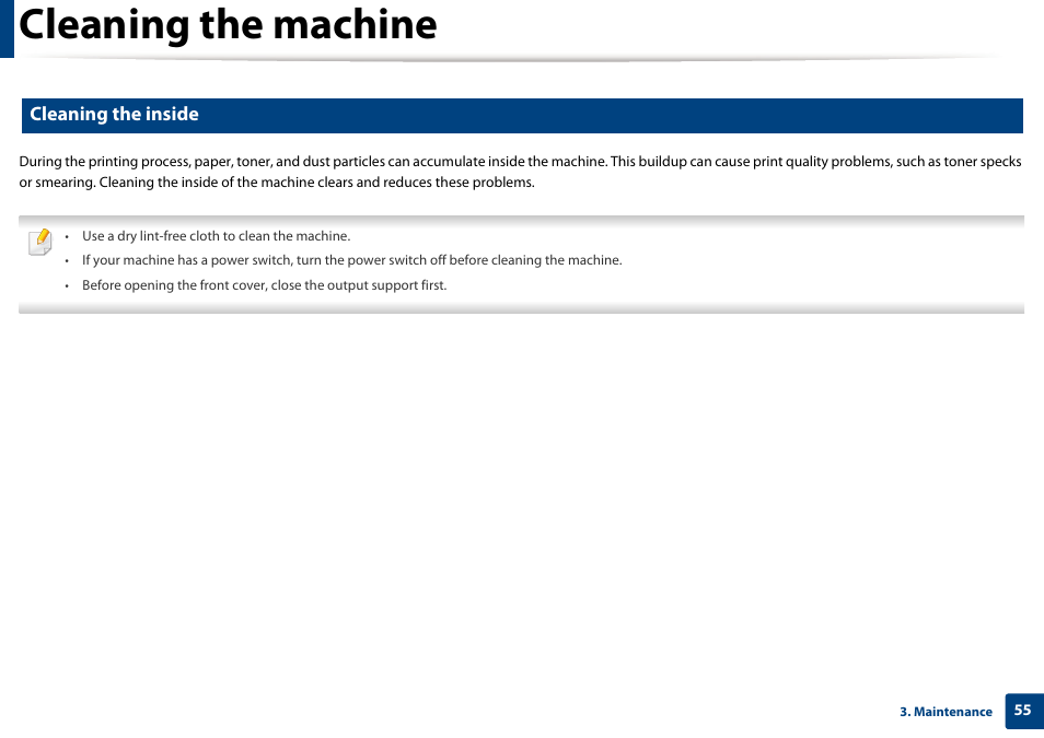 Cleaning the machine, Cleaning the inside | Samsung SL-M2625D-XAA User Manual | Page 55 / 236