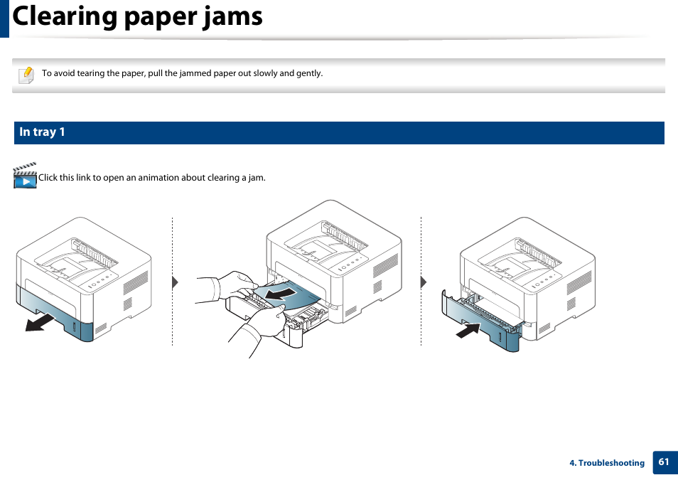 Clearing paper jams | Samsung SL-M2625D-XAA User Manual | Page 61 / 236