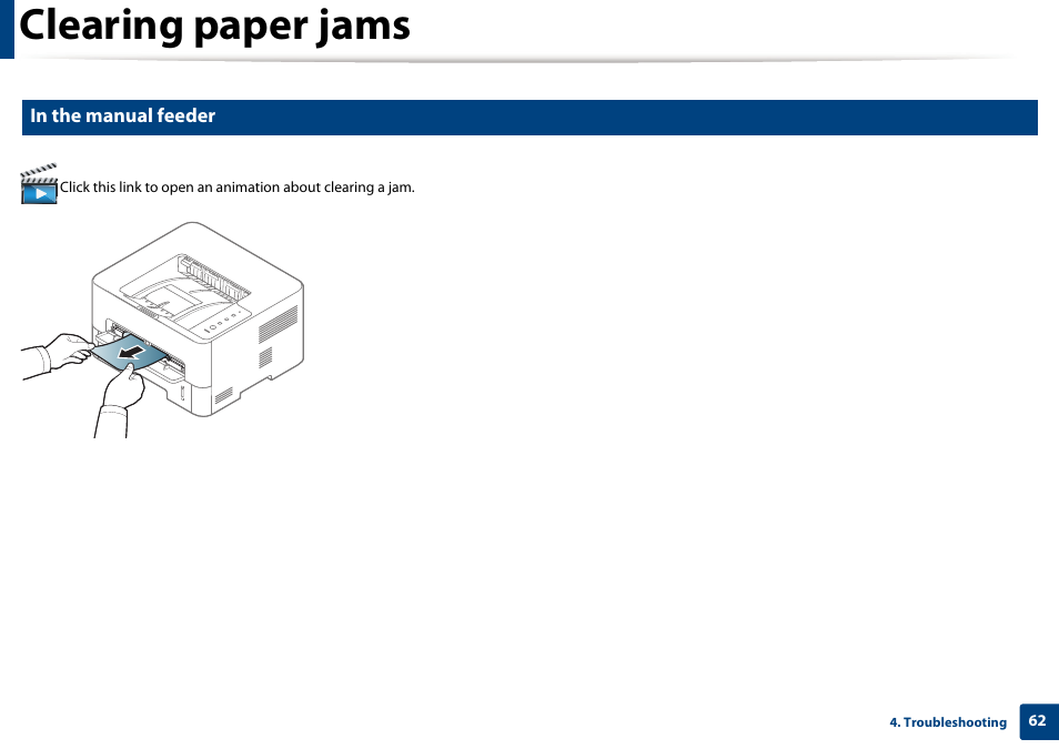 Clearing paper jams | Samsung SL-M2625D-XAA User Manual | Page 62 / 236