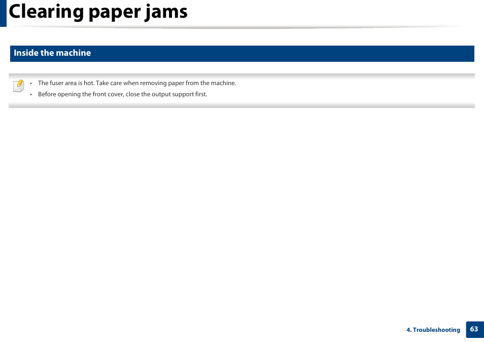 Clearing paper jams, Inside the machine | Samsung SL-M2625D-XAA User Manual | Page 63 / 236
