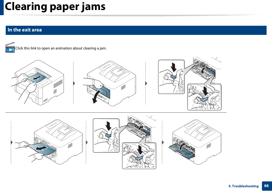 Clearing paper jams | Samsung SL-M2625D-XAA User Manual | Page 66 / 236