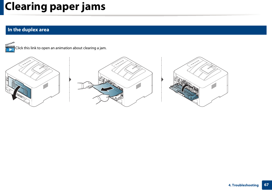 Clearing paper jams | Samsung SL-M2625D-XAA User Manual | Page 67 / 236