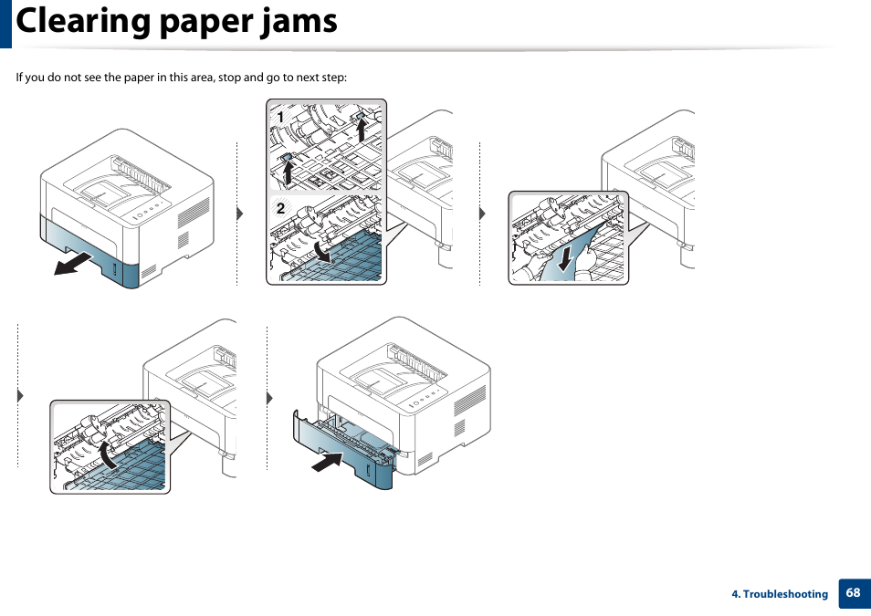 Clearing paper jams | Samsung SL-M2625D-XAA User Manual | Page 68 / 236