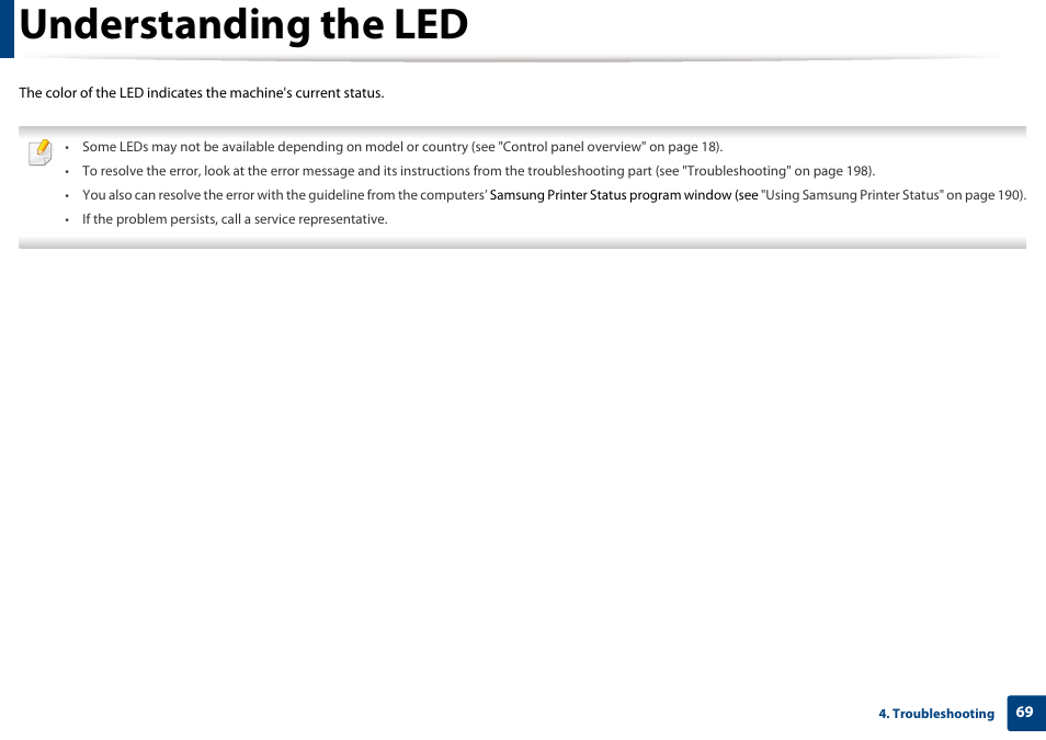 Understanding the led | Samsung SL-M2625D-XAA User Manual | Page 69 / 236