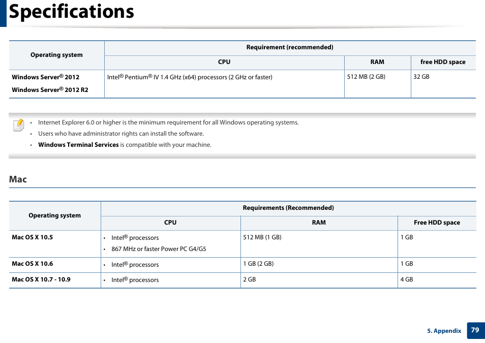 Specifications | Samsung SL-M2625D-XAA User Manual | Page 79 / 236