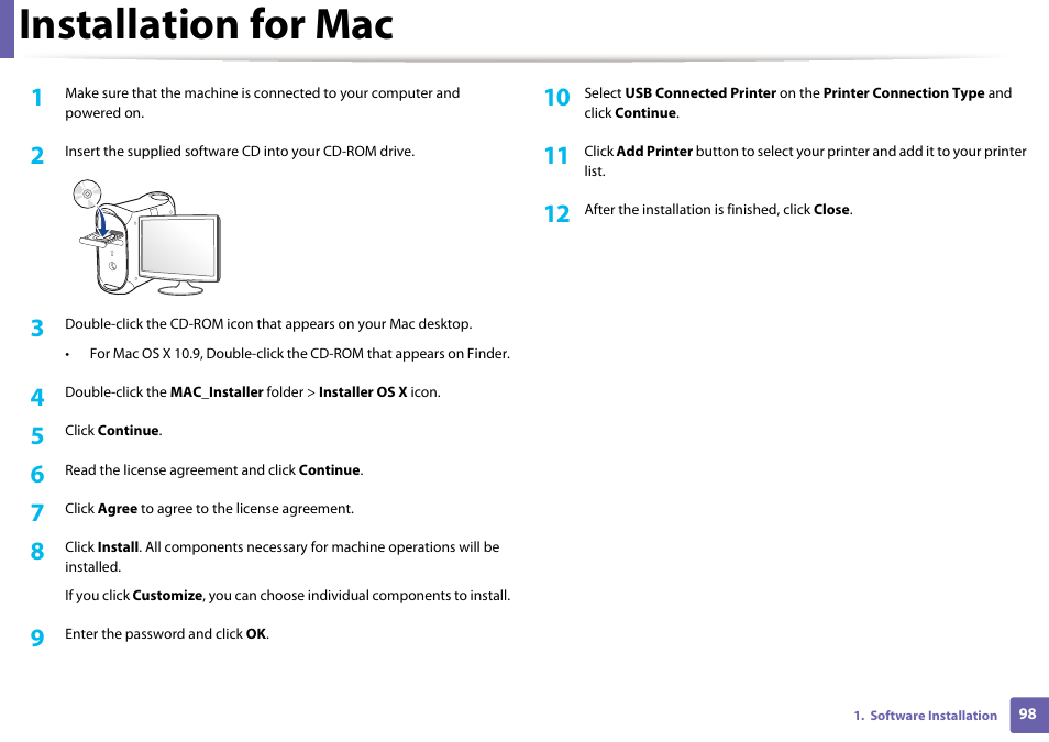 Installation for mac | Samsung SL-M2625D-XAA User Manual | Page 98 / 236