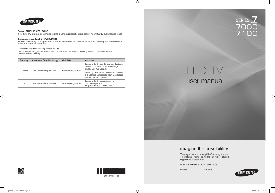 Samsung UN46B7100WFUZA User Manual | 292 pages