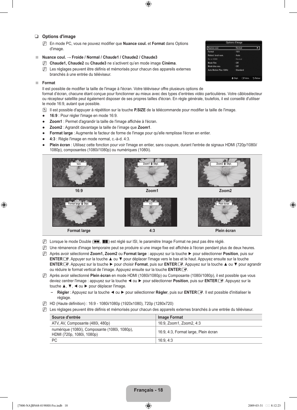 Français - 18 options d'image | Samsung UN46B7100WFUZA User Manual | Page 219 / 292