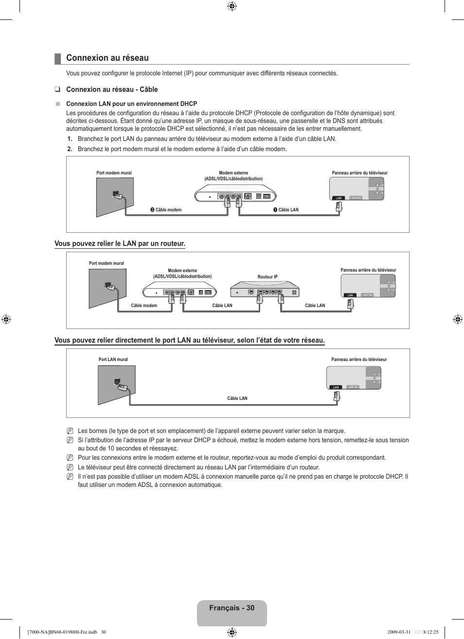 Connexion au réseau | Samsung UN46B7100WFUZA User Manual | Page 231 / 292