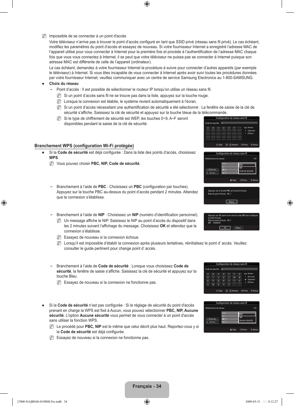 Français - 4, Branchement wps (configuration wi-fi protégée) | Samsung UN46B7100WFUZA User Manual | Page 235 / 292