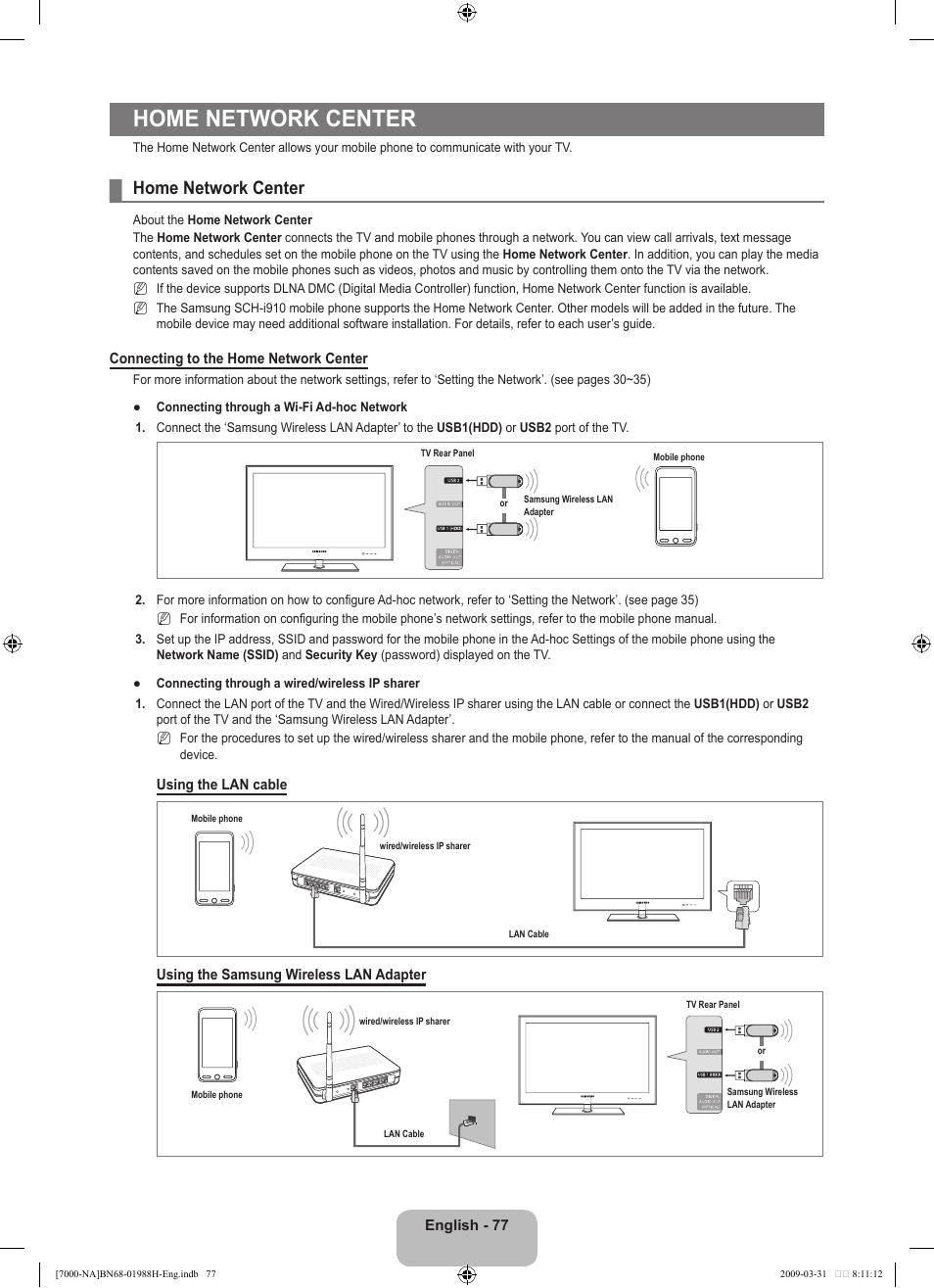 Home network center | Samsung UN46B7100WFUZA User Manual | Page 79 / 292