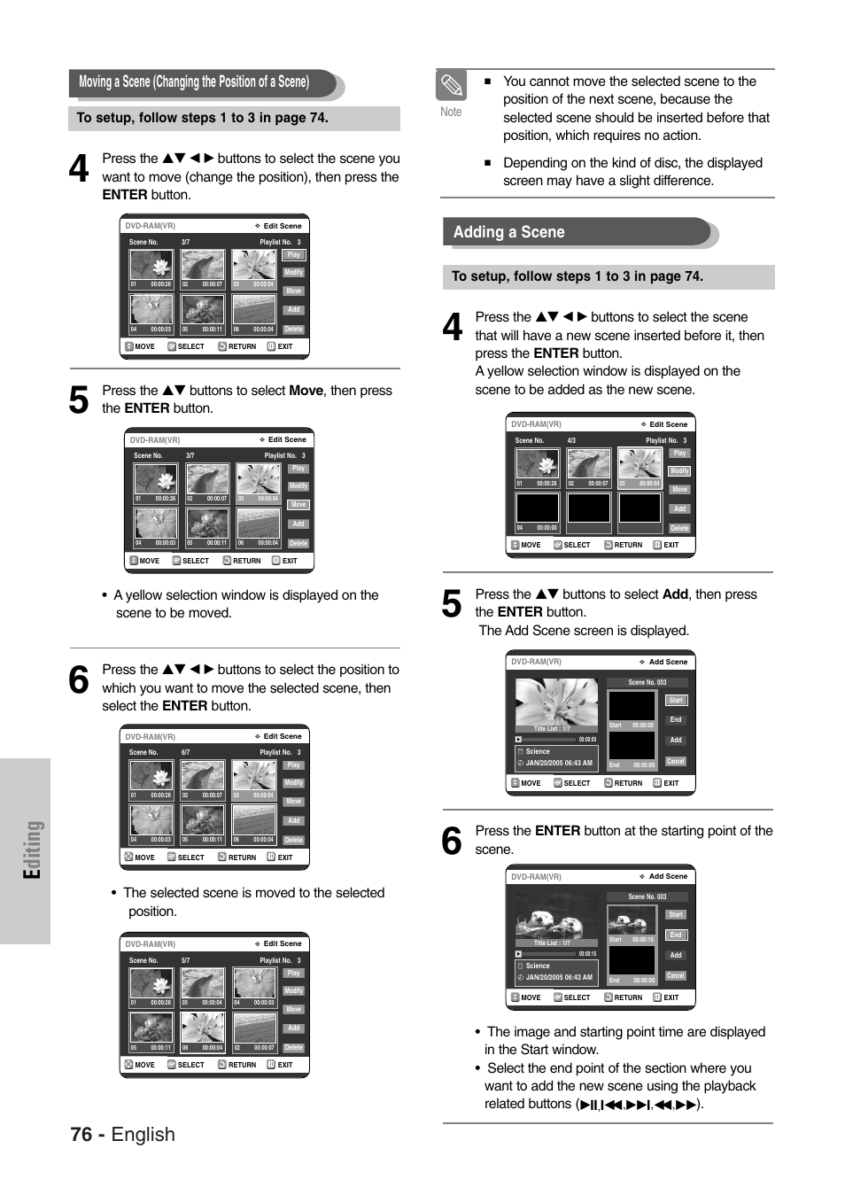 Editing, 76 - english | Samsung DVD-VR325-XAC User Manual | Page 76 / 89