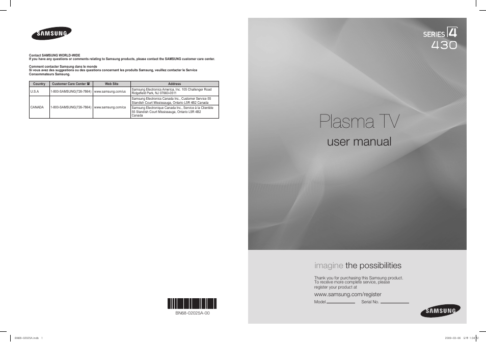 Samsung PN42B430P2DXZA User Manual | 90 pages