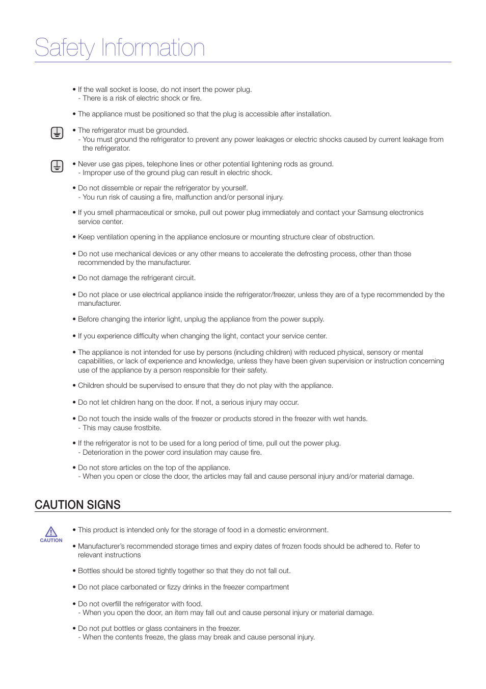 Safety information, Caution signs | Samsung RM257ACRS-XAA User Manual | Page 4 / 10