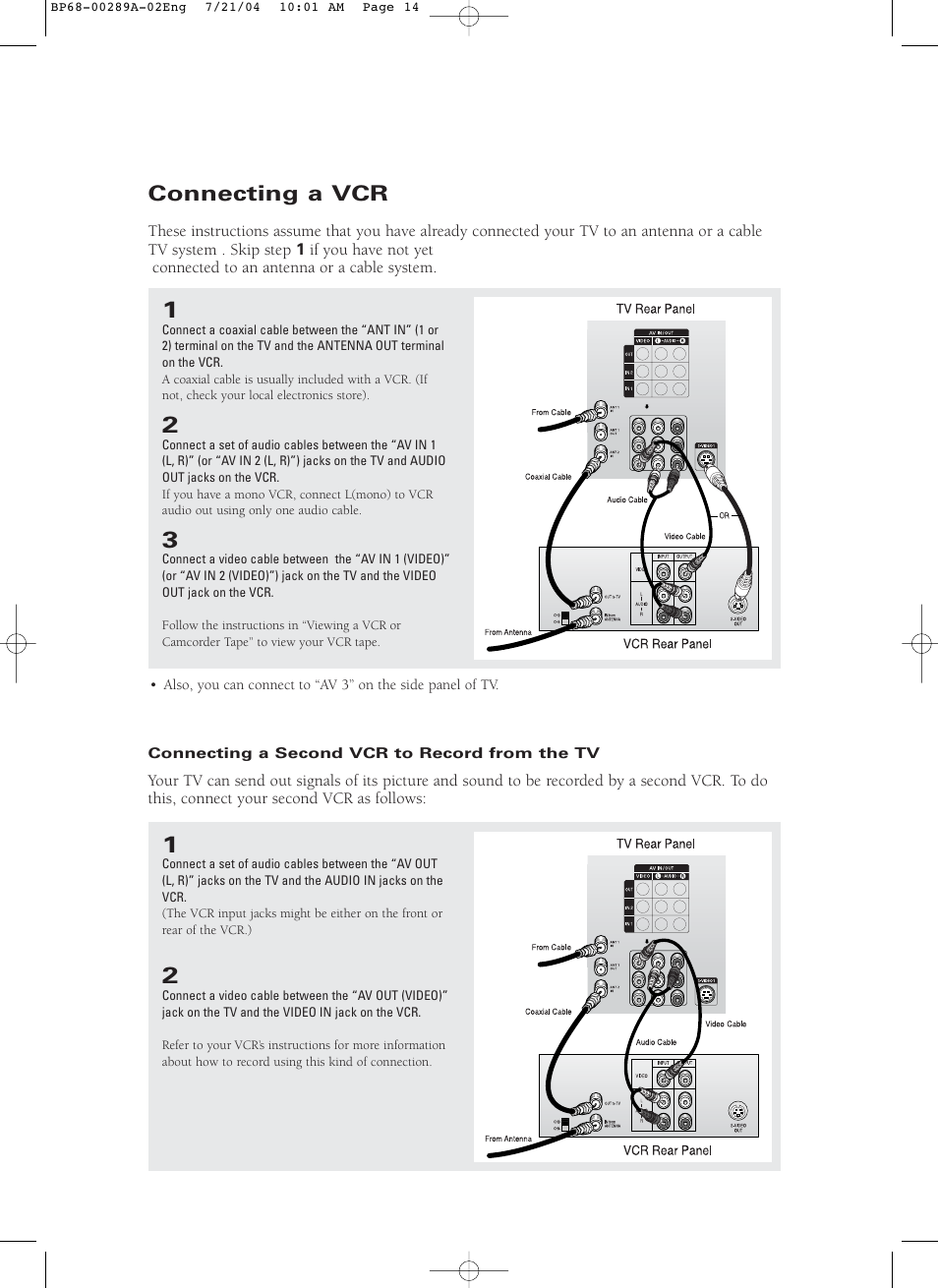 Connecting a vcr | Samsung HCP4252WX-XAC User Manual | Page 2 / 6